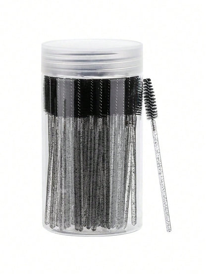 100PCS Crystal Pink Eyelash Brushes, Mascara Wands With Container, Bendable Eyebrow Spoolies, Lash Brush For Lash Extensions, Eyebrow Spoolie, Castor Oil Brushes