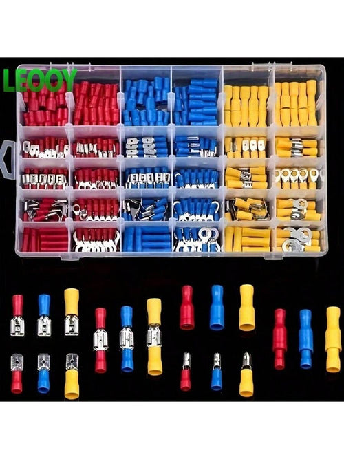 100pcs Electrical Crimping Fork Terminal Kit, Various Cable Connectors Set With Insulated Ring Fork Crimping Terminals, Suitable For Automotive And Shipboard Wiring, RV Round Cold-Pressed Terminals, O