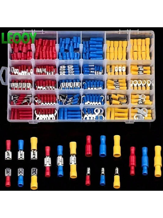 100pcs Electrical Crimping Fork Terminal Kit, Various Cable Connectors Set With Insulated Ring Fork Crimping Terminals, Suitable For Automotive And Shipboard Wiring, RV Round Cold-Pressed Terminals, O