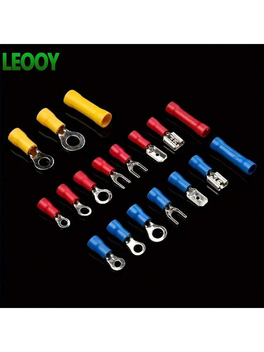 100pcs Electrical Crimping Fork Terminal Kit, Various Cable Connectors Set With Insulated Ring Fork Crimping Terminals, Suitable For Automotive And Shipboard Wiring, RV Round Cold-Pressed Terminals, O