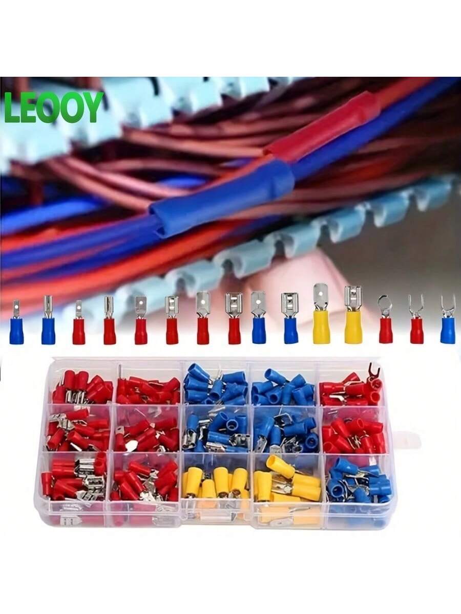 100pcs Electrical Crimping Fork Terminal Kit, Various Cable Connectors Set With Insulated Ring Fork Crimping Terminals, Suitable For Automotive And Shipboard Wiring, RV Round Cold-Pressed Terminals, O