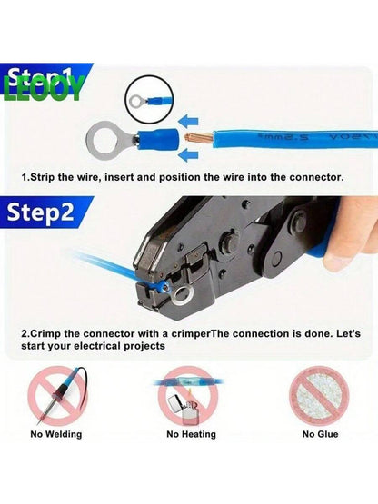 100pcs Electrical Crimping Fork Terminal Kit, Various Cable Connectors Set With Insulated Ring Fork Crimping Terminals, Suitable For Automotive And Shipboard Wiring, RV Round Cold-Pressed Terminals, O