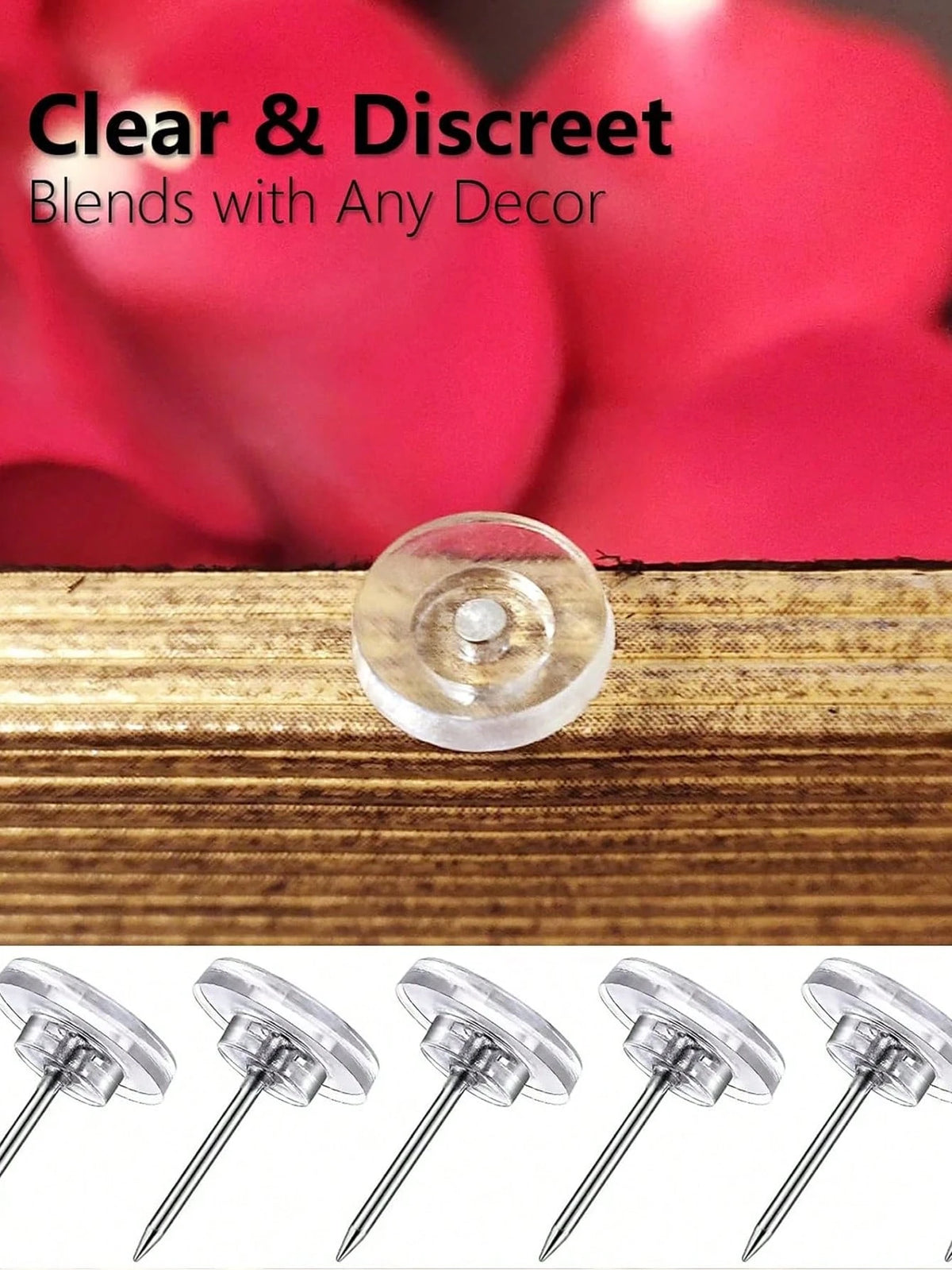100pcs/Set Count Clear Push Pin Tacks, Premium Thumb Tacks Steel Point And Plastic Flat Head For Photo Wall, Bulletin Board, Home Office Use Cork Boards, Maps & Photos