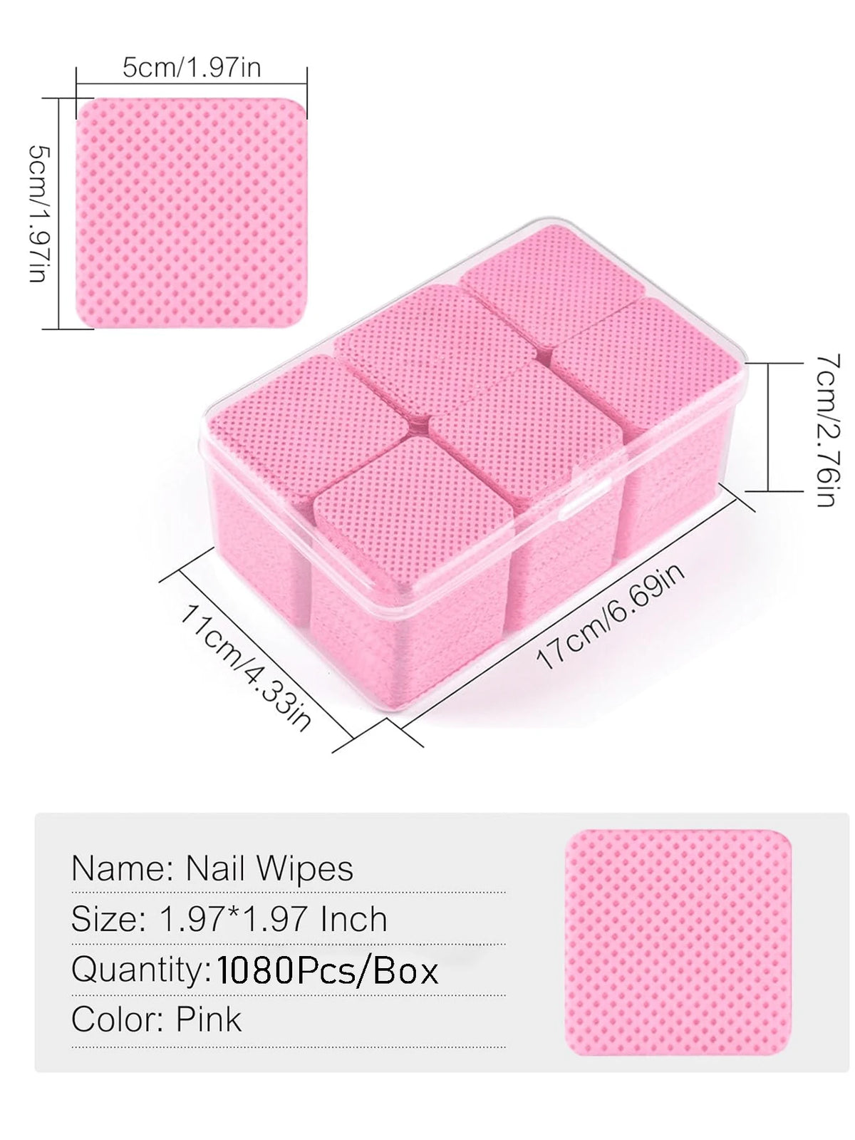 1080/400/200pcs Odorless Professional Grade Lint-Free Nail Polish Remover Pads, UV Gel Cleaning Wipes, Manicure Prep & Finishing Cleaning Tools (Pink)