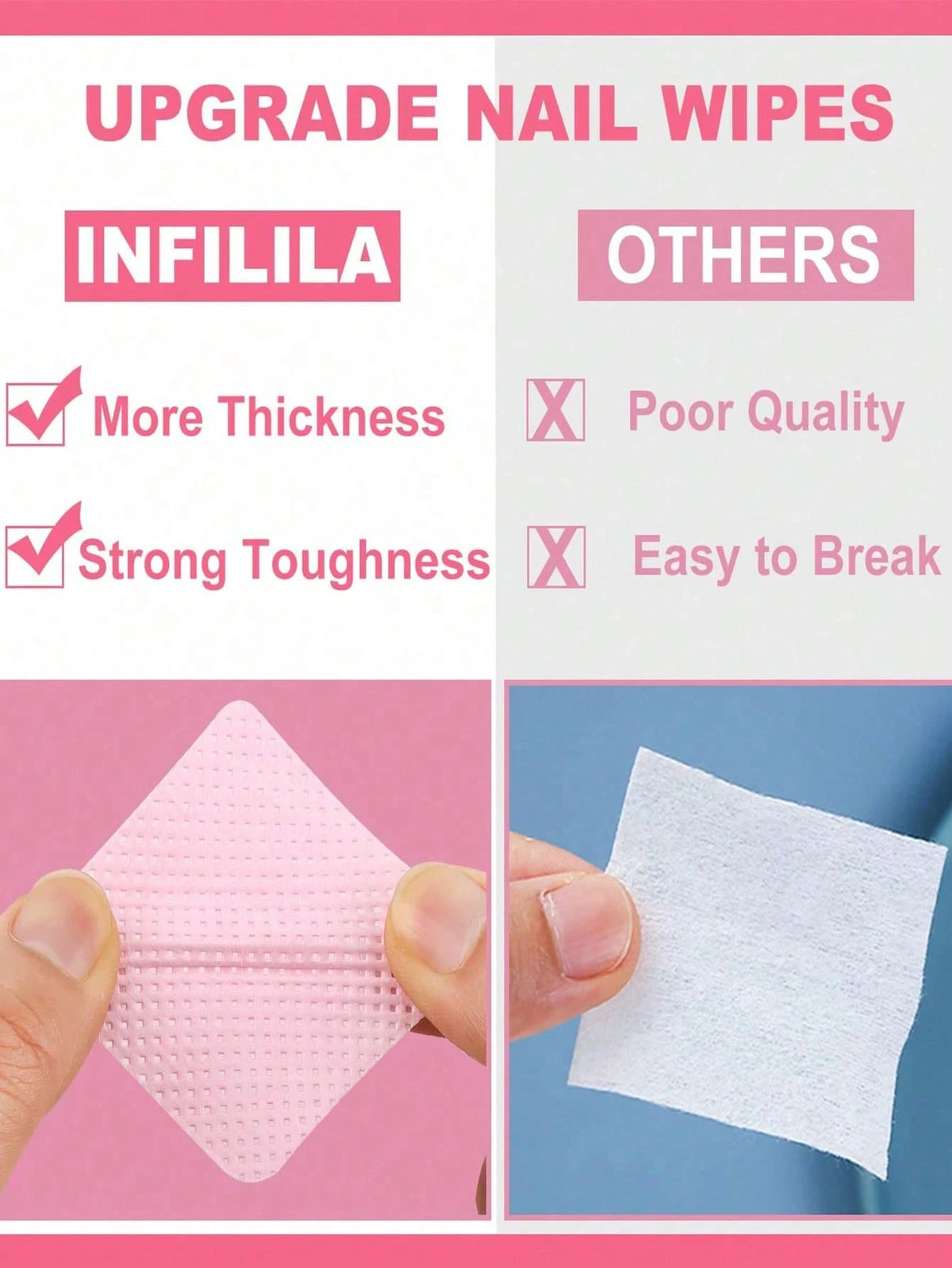 1080/400/200pcs Odorless Professional Grade Lint-Free Nail Polish Remover Pads, UV Gel Cleaning Wipes, Manicure Prep & Finishing Cleaning Tools (Pink)