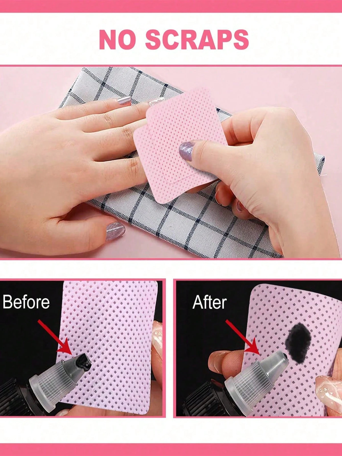 1080/400/200pcs Odorless Professional Grade Lint-Free Nail Polish Remover Pads, UV Gel Cleaning Wipes, Manicure Prep & Finishing Cleaning Tools (Pink)