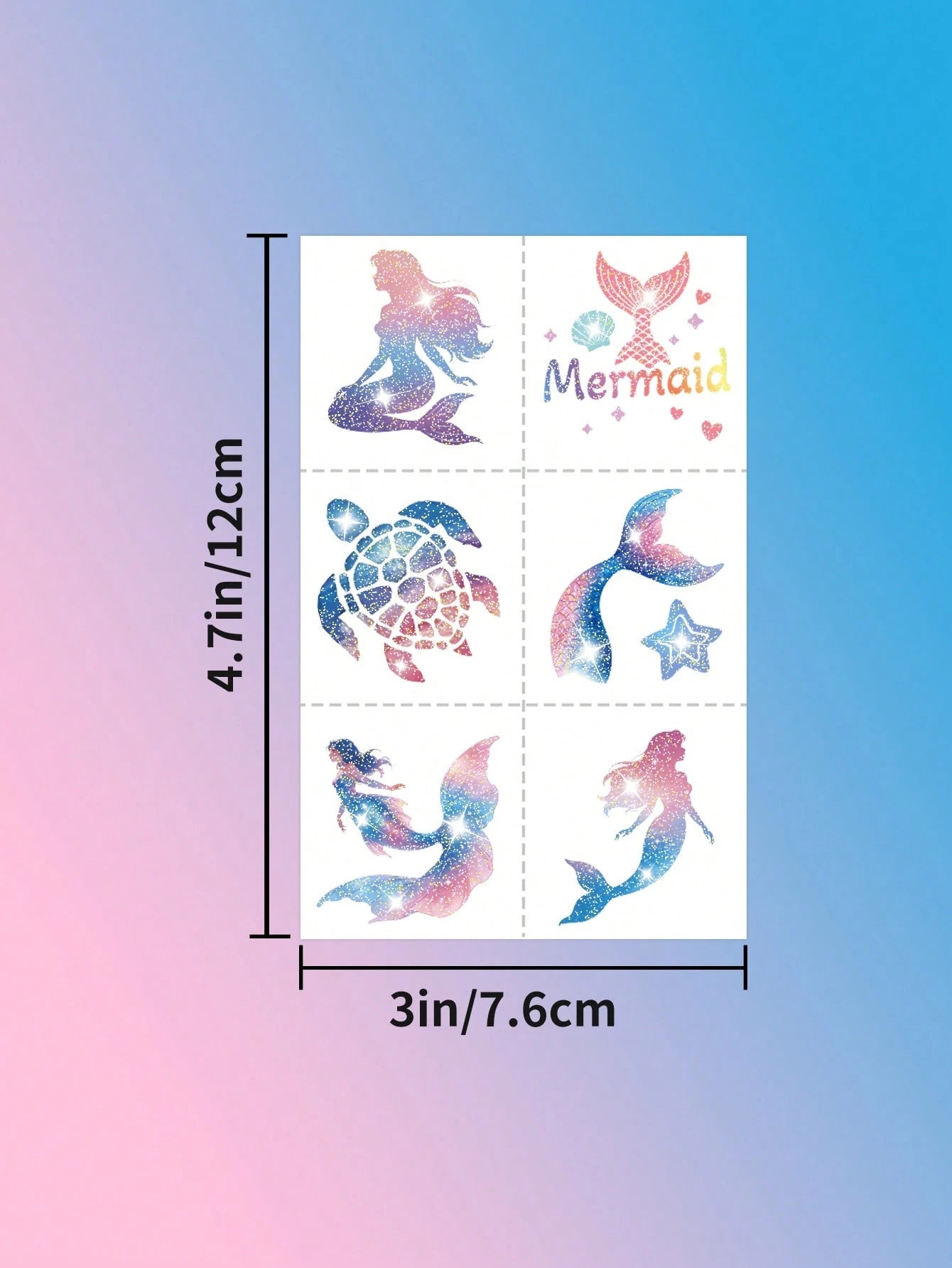 108PCS Glitter Mermaid Pre-Cut Temporary Tattoos- Cute Under The Sea Party Favors, Perfect For Ocean Mermaid-Themed Birthdays