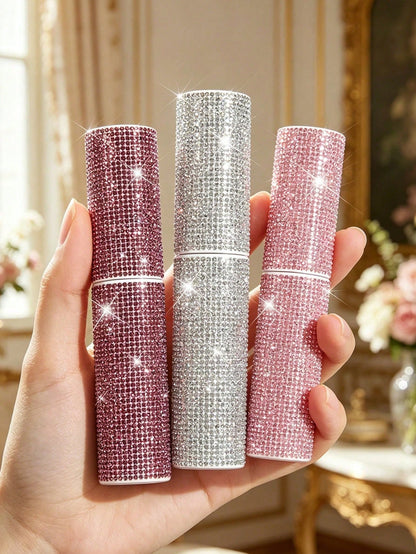 10ml Rhinestone Rotating Perfume Bottle, Mini Fully Rhinestone-Studded Empty Perfume Bottle, Portable Refillable Spray Bottle, Shiny Crystal Decorated Travel Perfume Sprayer, Luxury Creative Portable