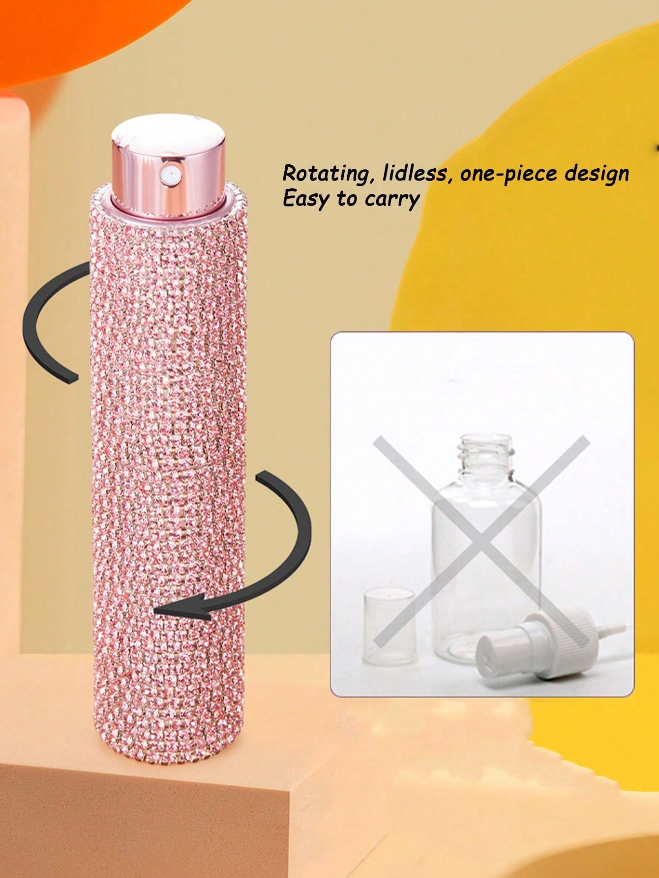 10ml Rhinestone Rotating Perfume Bottle, Mini Fully Rhinestone-Studded Empty Perfume Bottle, Portable Refillable Spray Bottle, Shiny Crystal Decorated Travel Perfume Sprayer, Luxury Creative Portable