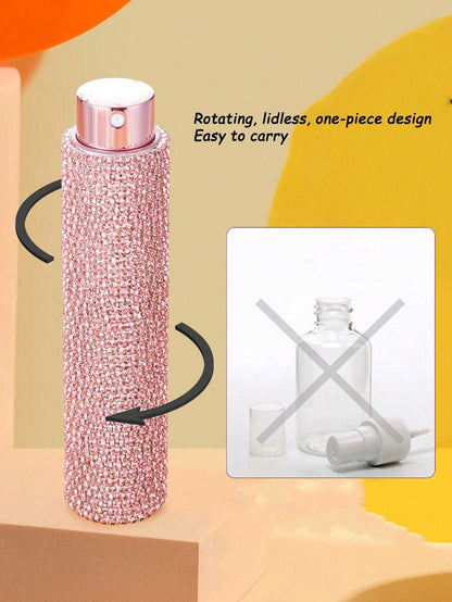 10ml Rhinestone Rotating Perfume Bottle, Mini Fully Rhinestone-Studded Empty Perfume Bottle, Portable Refillable Spray Bottle, Shiny Crystal Decorated Travel Perfume Sprayer, Luxury Creative Portable
