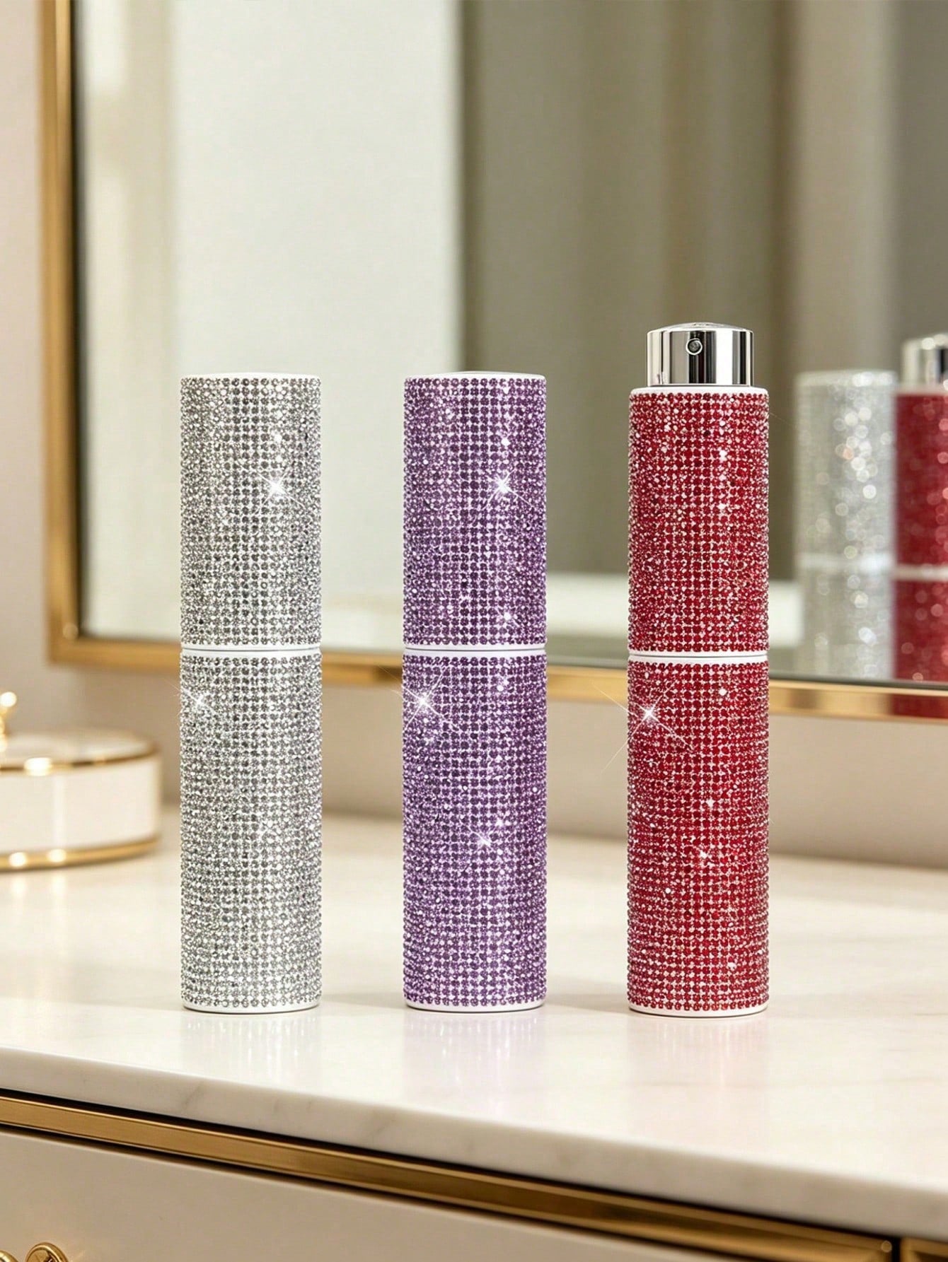 10ml Rhinestone Rotating Perfume Bottle, Mini Fully Rhinestone-Studded Empty Perfume Bottle, Portable Refillable Spray Bottle, Shiny Crystal Decorated Travel Perfume Sprayer, Luxury Creative Portable