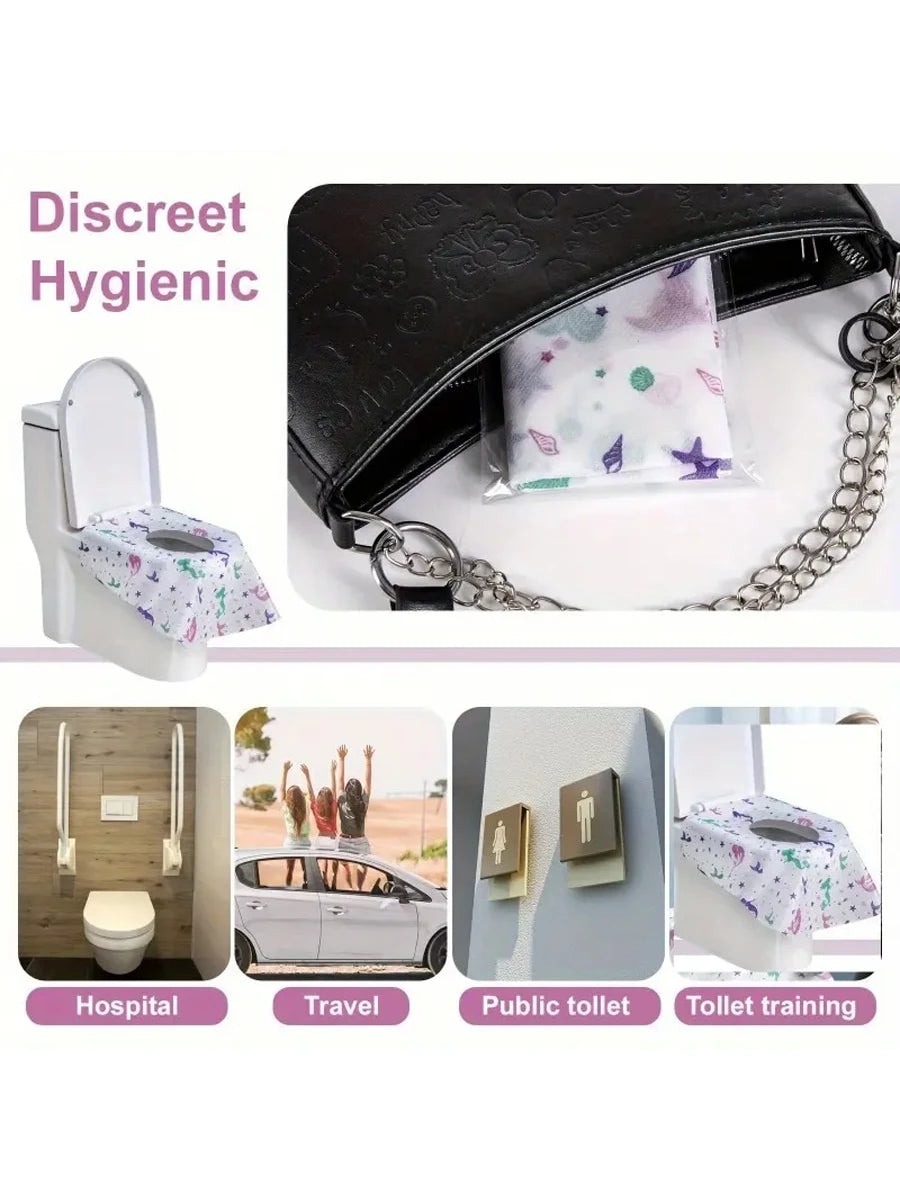 10pcs/20pcs Cartoon Disposable Non-Woven Toilet Seat Covers, Universal Toilet Seat Pads, Portable Disposable Toilet Seat Covers, Public Restroom & Travel Toilet Seat Protectors, Bacteria Protection Fo