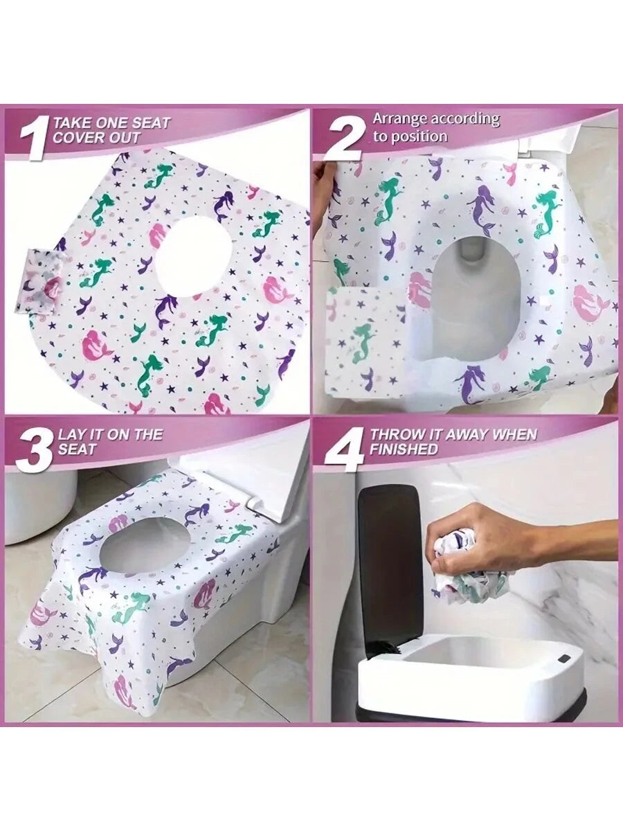 10pcs/20pcs Cartoon Disposable Non-Woven Toilet Seat Covers, Universal Toilet Seat Pads, Portable Disposable Toilet Seat Covers, Public Restroom & Travel Toilet Seat Protectors, Bacteria Protection Fo