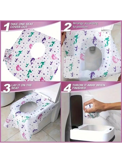 10pcs/20pcs Cartoon Disposable Non-Woven Toilet Seat Covers, Universal Toilet Seat Pads, Portable Disposable Toilet Seat Covers, Public Restroom & Travel Toilet Seat Protectors, Bacteria Protection Fo