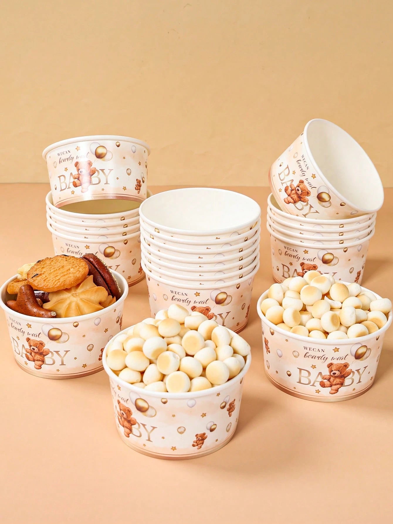 10pcs Brown Bear Paper Bowls, Popcorn Bowls, Baby Shower Theme Paper Bowls, Balloon Pattern, Ice Cream Bowls, Baby Shower Supplies, Candy Bowls, Disposable Tableware, Snack Bowls, Boy Or Girl Party Fa