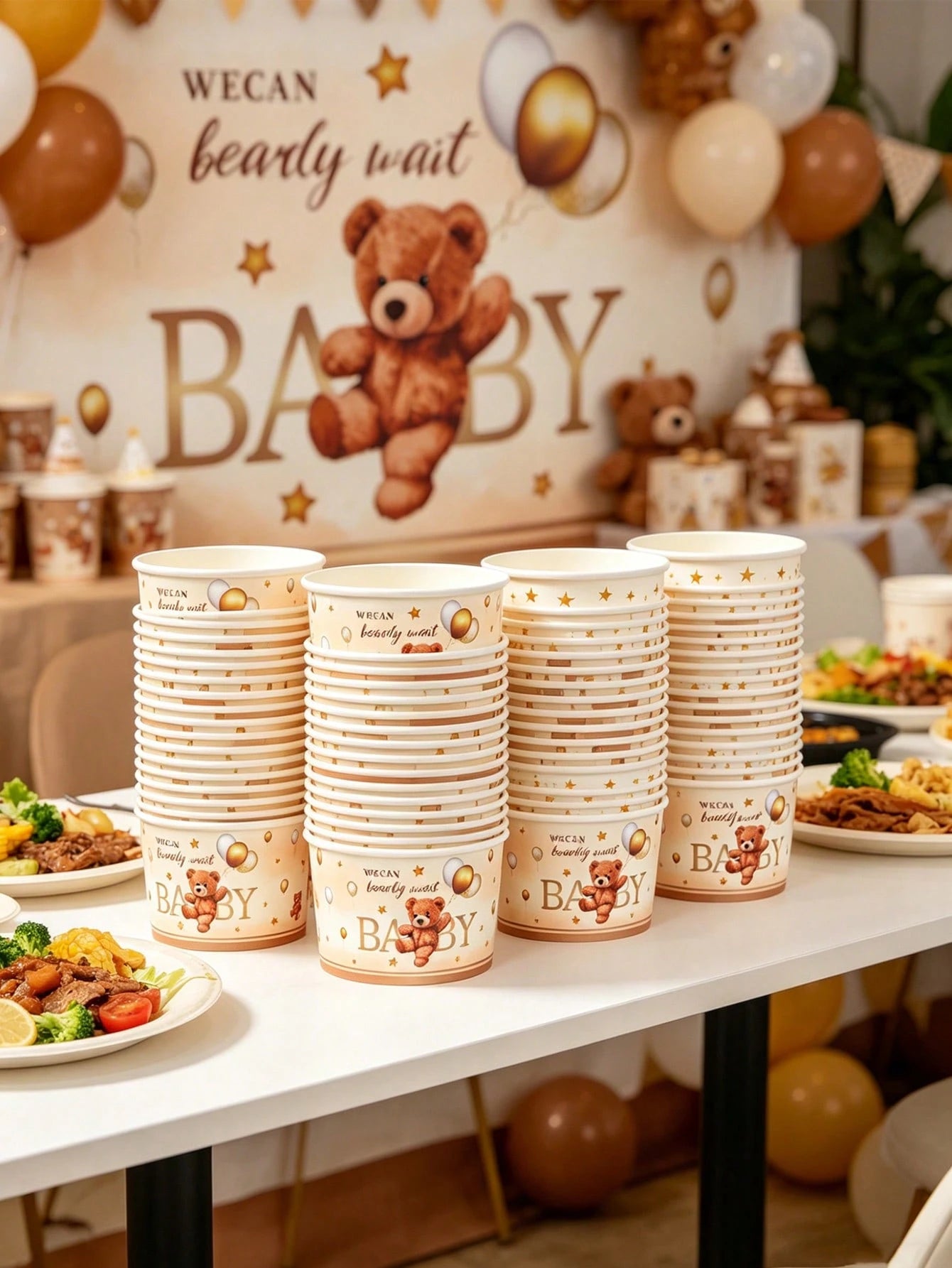 10pcs Brown Bear Paper Bowls, Popcorn Bowls, Baby Shower Theme Paper Bowls, Balloon Pattern, Ice Cream Bowls, Baby Shower Supplies, Candy Bowls, Disposable Tableware, Snack Bowls, Boy Or Girl Party Fa