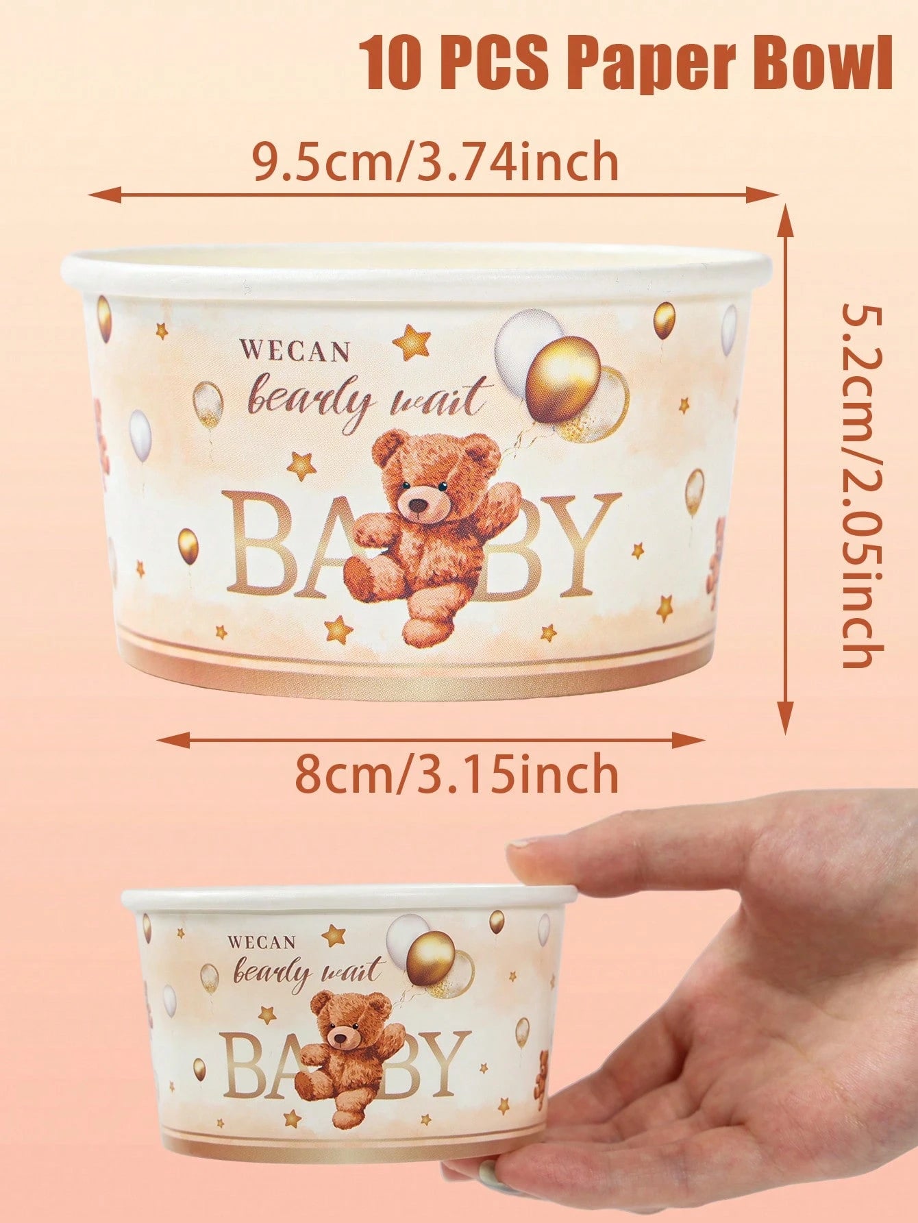 10pcs Brown Bear Paper Bowls, Popcorn Bowls, Baby Shower Theme Paper Bowls, Balloon Pattern, Ice Cream Bowls, Baby Shower Supplies, Candy Bowls, Disposable Tableware, Snack Bowls, Boy Or Girl Party Fa