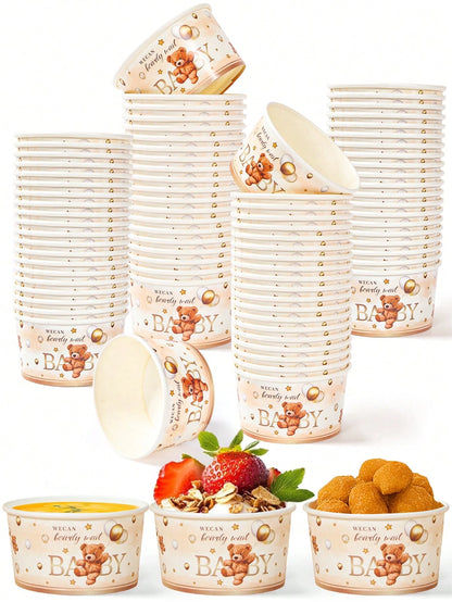 10pcs Brown Bear Paper Bowls, Popcorn Bowls, Baby Shower Theme Paper Bowls, Balloon Pattern, Ice Cream Bowls, Baby Shower Supplies, Candy Bowls, Disposable Tableware, Snack Bowls, Boy Or Girl Party Fa