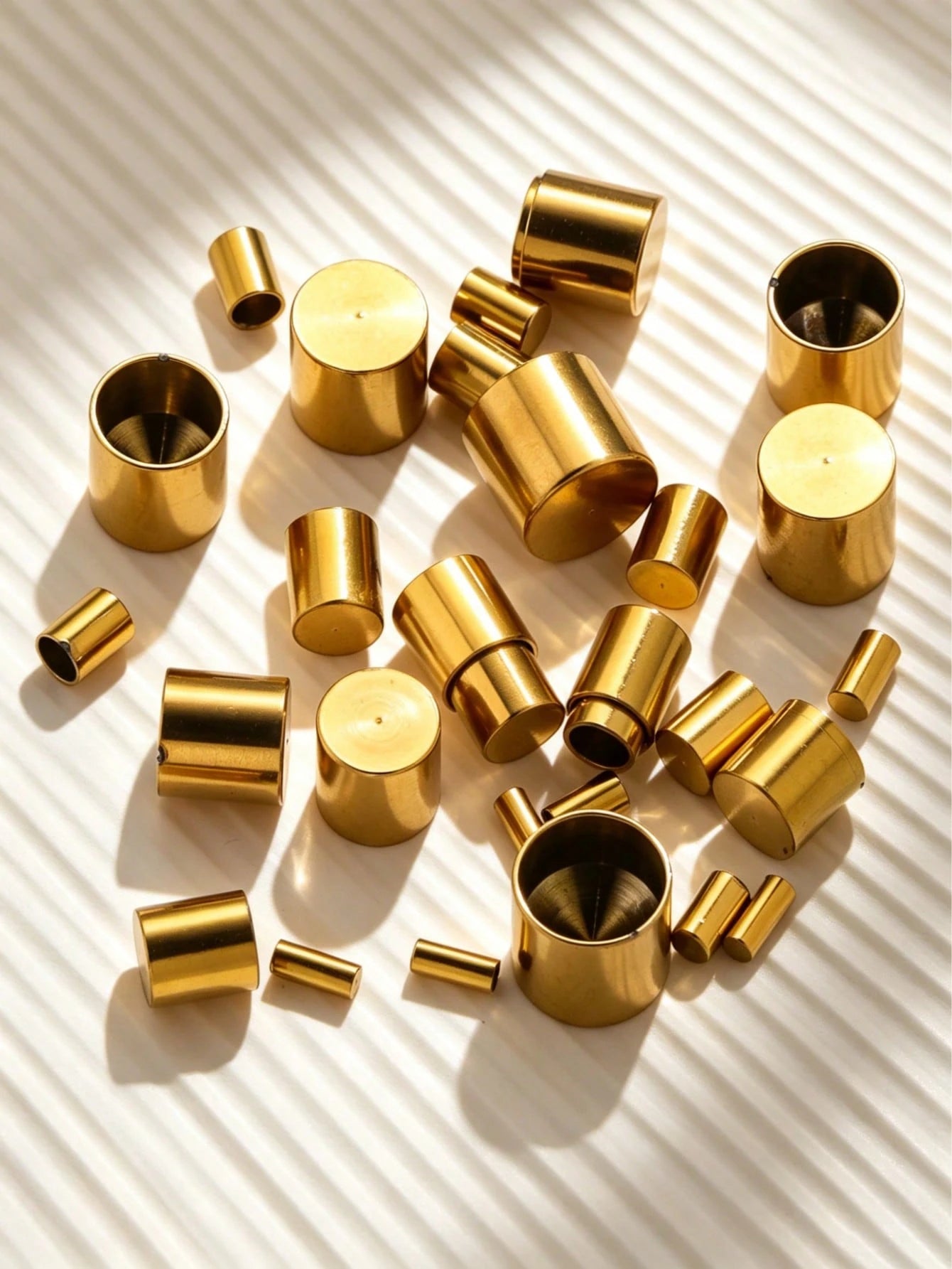 10Pcs Minimal 18K Gold Plated Stainless Steel Multi Size Cylinder Cord Ends, Unisex DIY Rope Bracelet Necklace End Caps For Handmade Jewelry