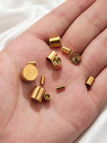 10Pcs Minimal 18K Gold Plated Stainless Steel Multi Size Cylinder Cord Ends, Unisex DIY Rope Bracelet Necklace End Caps For Handmade Jewelry