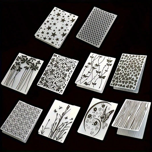 10pcs Plastic Embossing Folder Set For DIY Crafts: Template Mold Stamp Stencil For Scrapbook, Card Making, Album Decoration- Handmade Arts And Craft Supplies