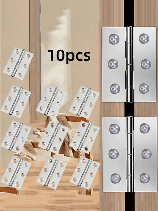 10pcs Stainless Steel Door Hinges, Cabinet Doors Windows Wooden Box Flat Hinges, Home Furniture Hardware Accessories
