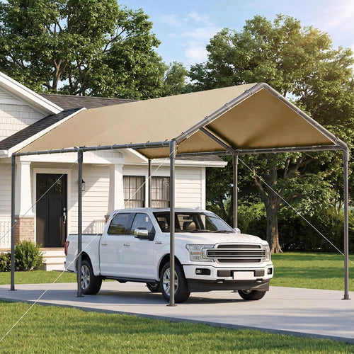 10x20 FT Heavy Duty Carport Car Tent Car Canopy Storage Shed,Portable Garage Party Tent,Portable Garage All-Season Tarp For Car,Truck,SUV,Party (Beige)