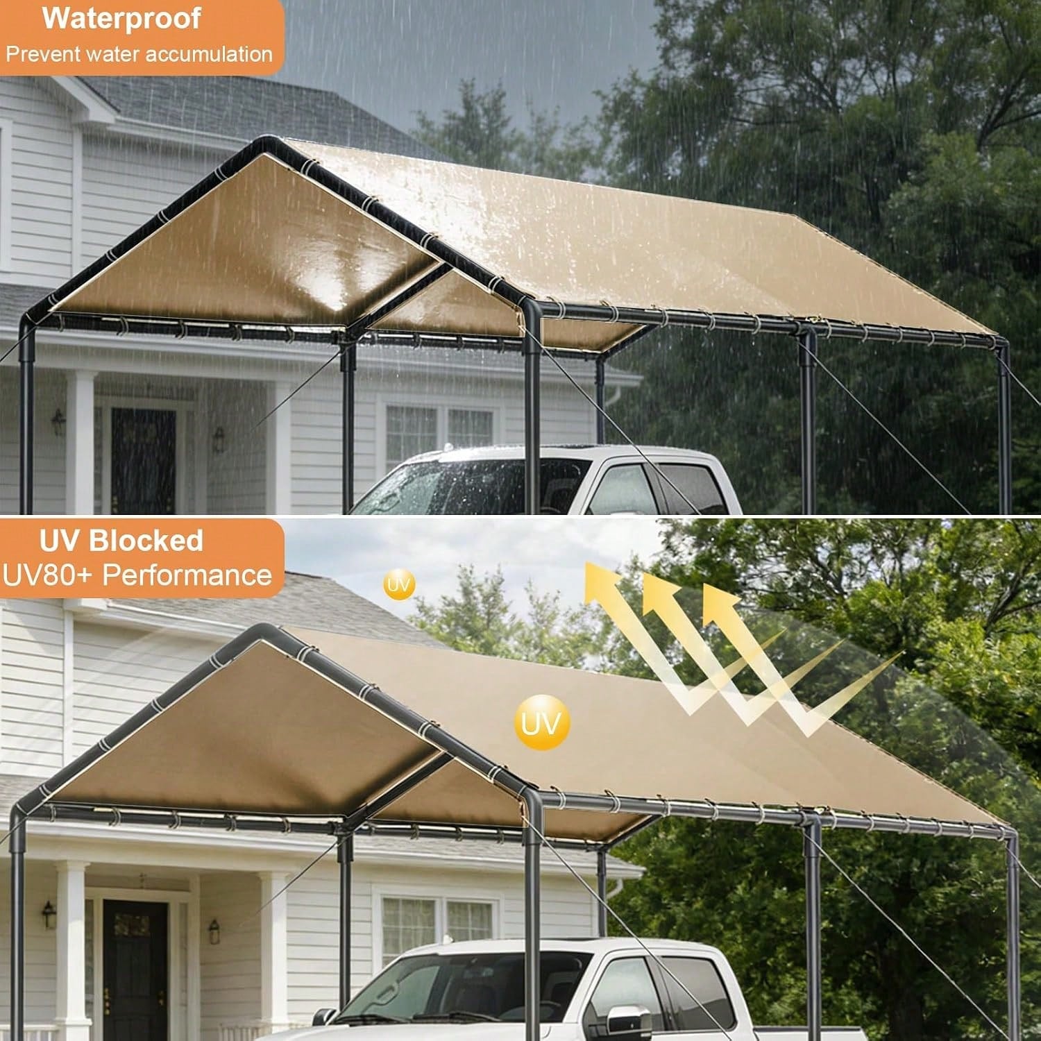 10x20 FT Heavy Duty Carport Car Tent Car Canopy Storage Shed,Portable Garage Party Tent,Portable Garage All-Season Tarp For Car,Truck,SUV,Party (Beige)