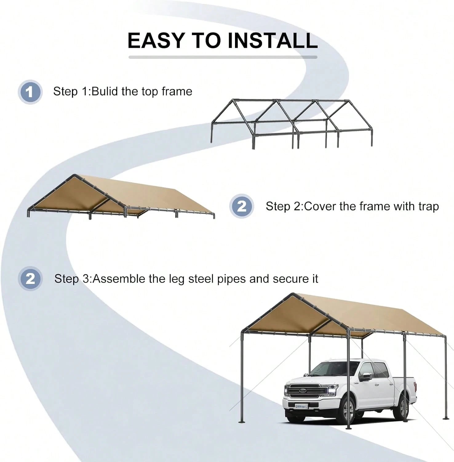 10x20 FT Heavy Duty Carport Car Tent Car Canopy Storage Shed,Portable Garage Party Tent,Portable Garage All-Season Tarp For Car,Truck,SUV,Party (Beige)