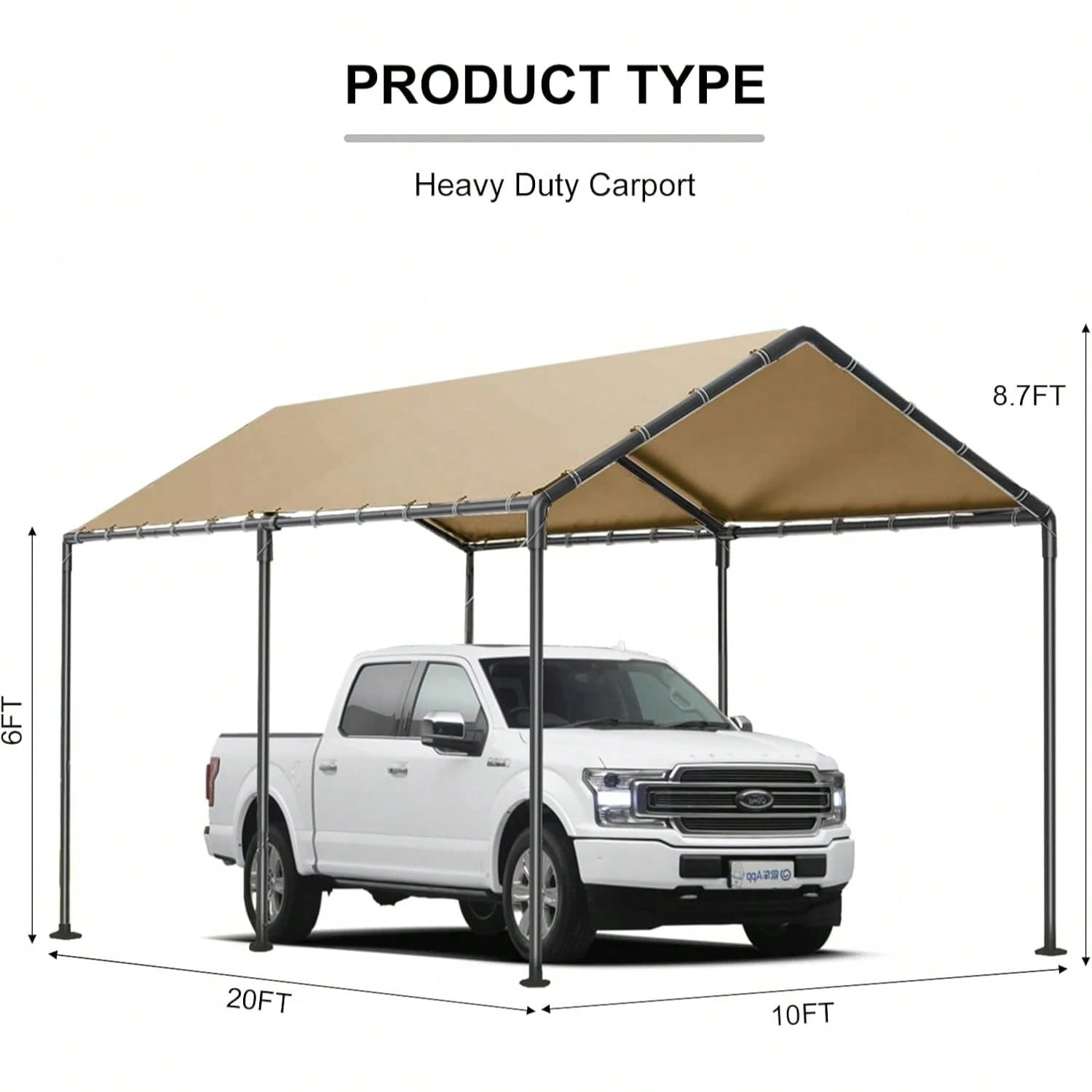 10x20 FT Heavy Duty Carport Car Tent Car Canopy Storage Shed,Portable Garage Party Tent,Portable Garage All-Season Tarp For Car,Truck,SUV,Party (Beige)