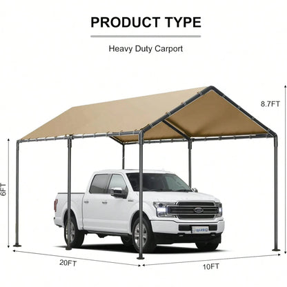 10x20 FT Heavy Duty Carport Car Tent Car Canopy Storage Shed,Portable Garage Party Tent,Portable Garage All-Season Tarp For Car,Truck,SUV,Party (Beige)