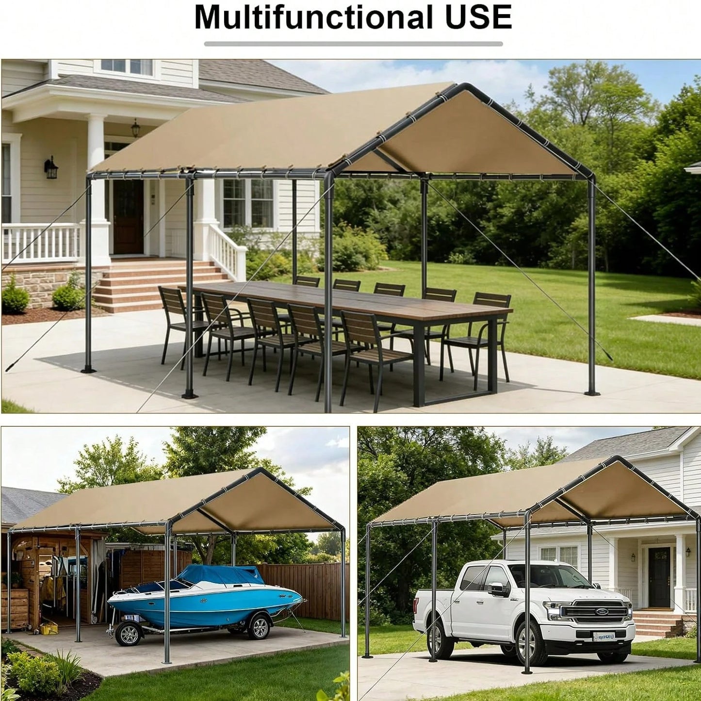 10x20 FT Heavy Duty Carport Car Tent Car Canopy Storage Shed,Portable Garage Party Tent,Portable Garage All-Season Tarp For Car,Truck,SUV,Party (Beige)