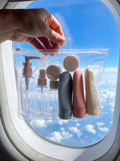 11pcs/Set Travel Cosmetic Lotion Refillable Bottle Set Cosmetic Empty Liquid Container,Toiletries Travel Bottles Set,Leakproof,60Ml Capacity, Essential For Shampoo,Hair Conditioner,Body Lotion,Bath Sh