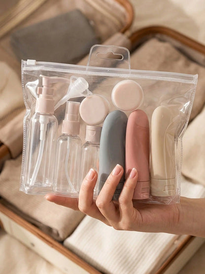 11pcs/Set Travel Cosmetic Lotion Refillable Bottle Set Cosmetic Empty Liquid Container,Toiletries Travel Bottles Set,Leakproof,60Ml Capacity, Essential For Shampoo,Hair Conditioner,Body Lotion,Bath Sh