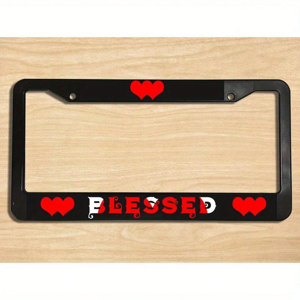 12.2 X 6.3 Inches, Red Heart License Plate Frame, Car Frame, License Plate Holder, Auto Tags Cover With 2 Holes Screws
