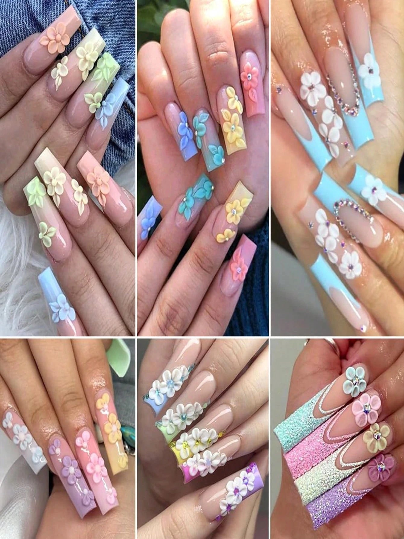 12 Compartments 3D Acrylic Nail Flowers, 12 Mixed Color Pastel Floral, Faux Pearl Caviar Beads, AB Flat Bottom Rhinestone Gems Nail Art Decorations, Nail Rhinestone Mixed Floral Spring Gems DIY Nail S