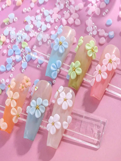 12 Compartments 3D Acrylic Nail Flowers, 12 Mixed Color Pastel Floral, Faux Pearl Caviar Beads, AB Flat Bottom Rhinestone Gems Nail Art Decorations, Nail Rhinestone Mixed Floral Spring Gems DIY Nail S