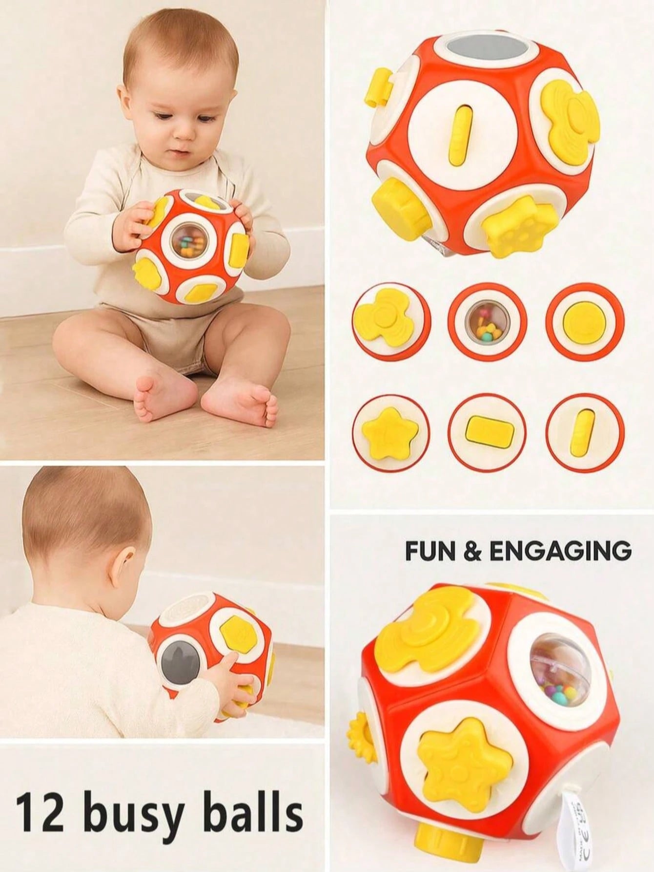 12-In-1 Baby Sensory Busy Ball- Montessori Cube Toys, Educational Learning Activities Travel Toys, Develop Fine Motor Skills, Airplane Car Seat Travel Stress Relief Toys, Portable Baby Busy Board, Ne