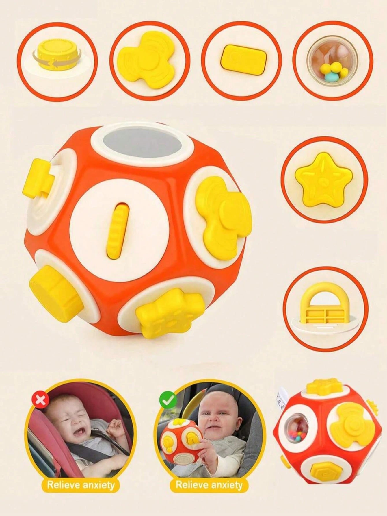 12-In-1 Baby Sensory Busy Ball- Montessori Cube Toys, Educational Learning Activities Travel Toys, Develop Fine Motor Skills, Airplane Car Seat Travel Stress Relief Toys, Portable Baby Busy Board, Ne