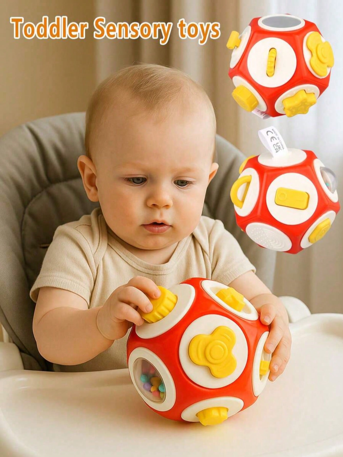 12-In-1 Baby Sensory Busy Ball- Montessori Cube Toys, Educational Learning Activities Travel Toys, Develop Fine Motor Skills, Airplane Car Seat Travel Stress Relief Toys, Portable Baby Busy Board, Ne