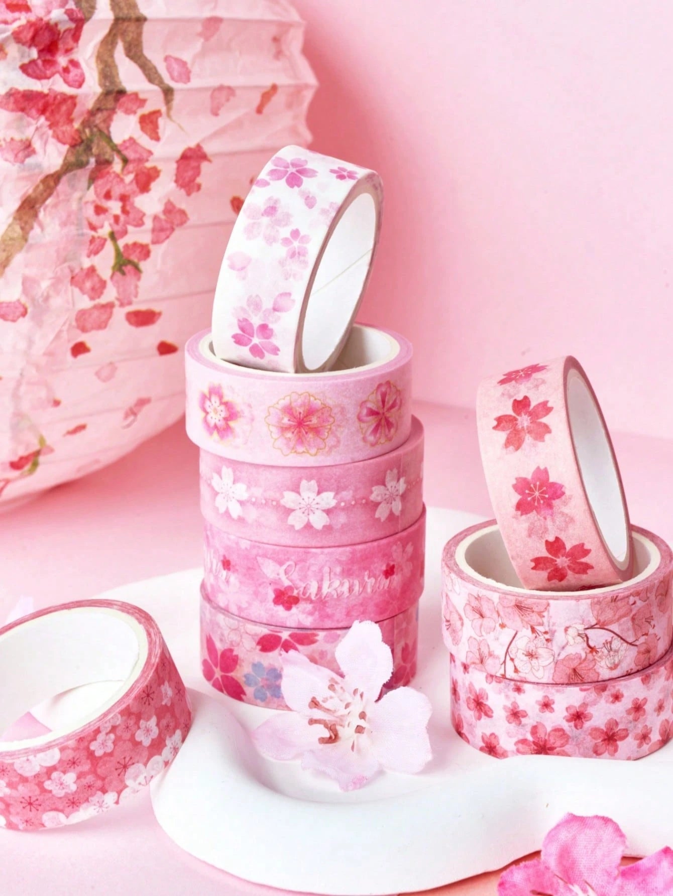 12 Rolls Sakura Washi Tape, Romantic Spring Sakura Petal Decorative Washi Tape, Floral Handmade Sticker Tape With Adhesive For Diary, Planner, DIY Crafts, Gift Wrapping, Stationery