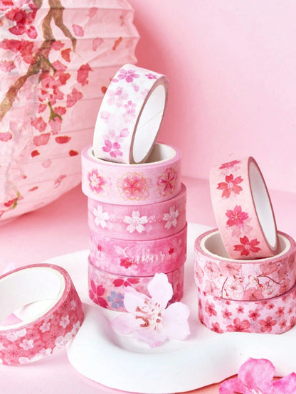12 Rolls Sakura Washi Tape, Romantic Spring Sakura Petal Decorative Washi Tape, Floral Handmade Sticker Tape With Adhesive For Diary, Planner, DIY Crafts, Gift Wrapping, Stationery