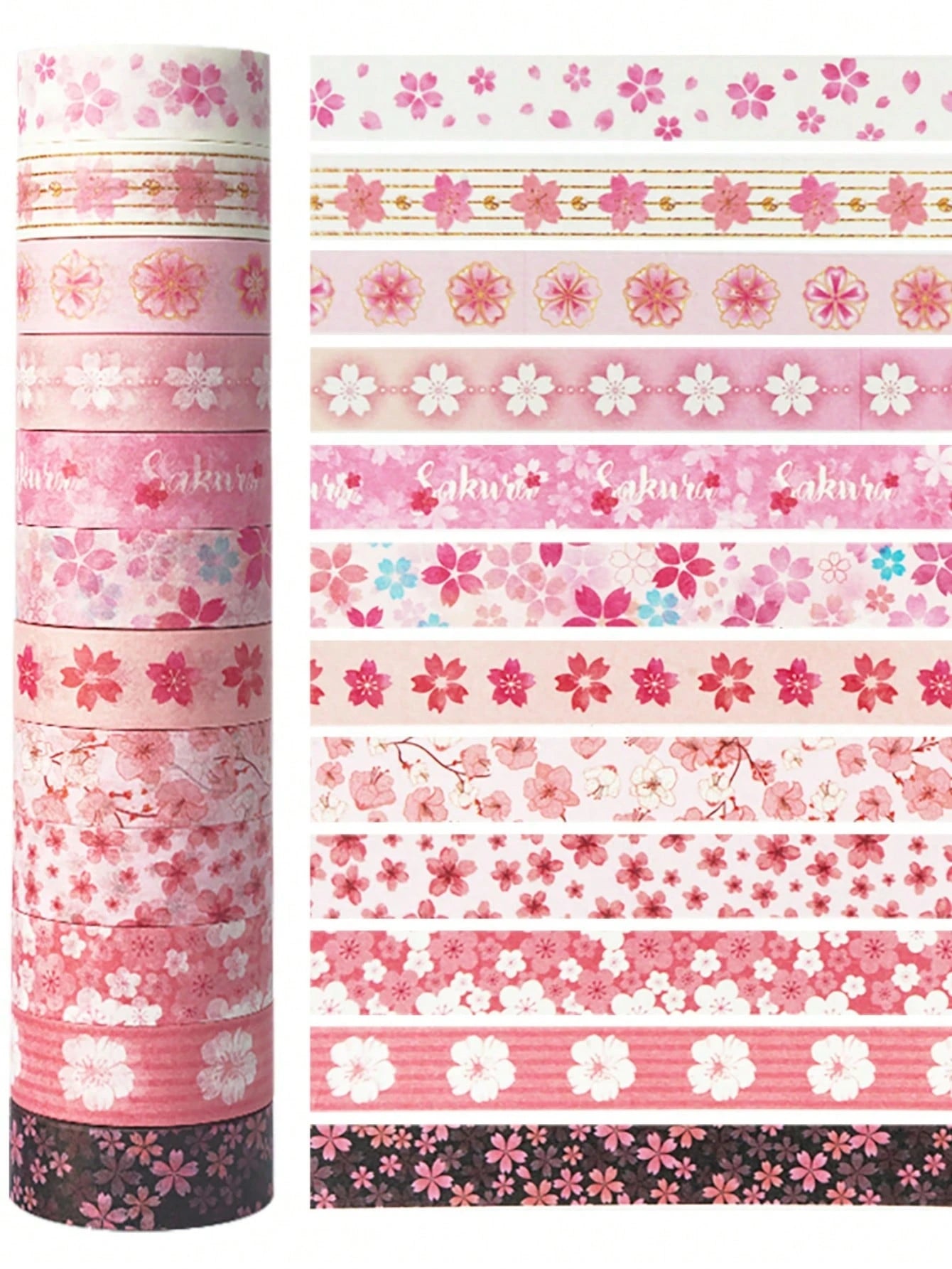 12 Rolls Sakura Washi Tape, Romantic Spring Sakura Petal Decorative Washi Tape, Floral Handmade Sticker Tape With Adhesive For Diary, Planner, DIY Crafts, Gift Wrapping, Stationery