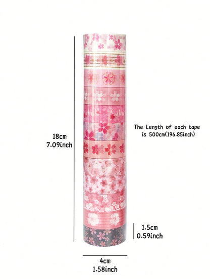 12 Rolls Sakura Washi Tape, Romantic Spring Sakura Petal Decorative Washi Tape, Floral Handmade Sticker Tape With Adhesive For Diary, Planner, DIY Crafts, Gift Wrapping, Stationery