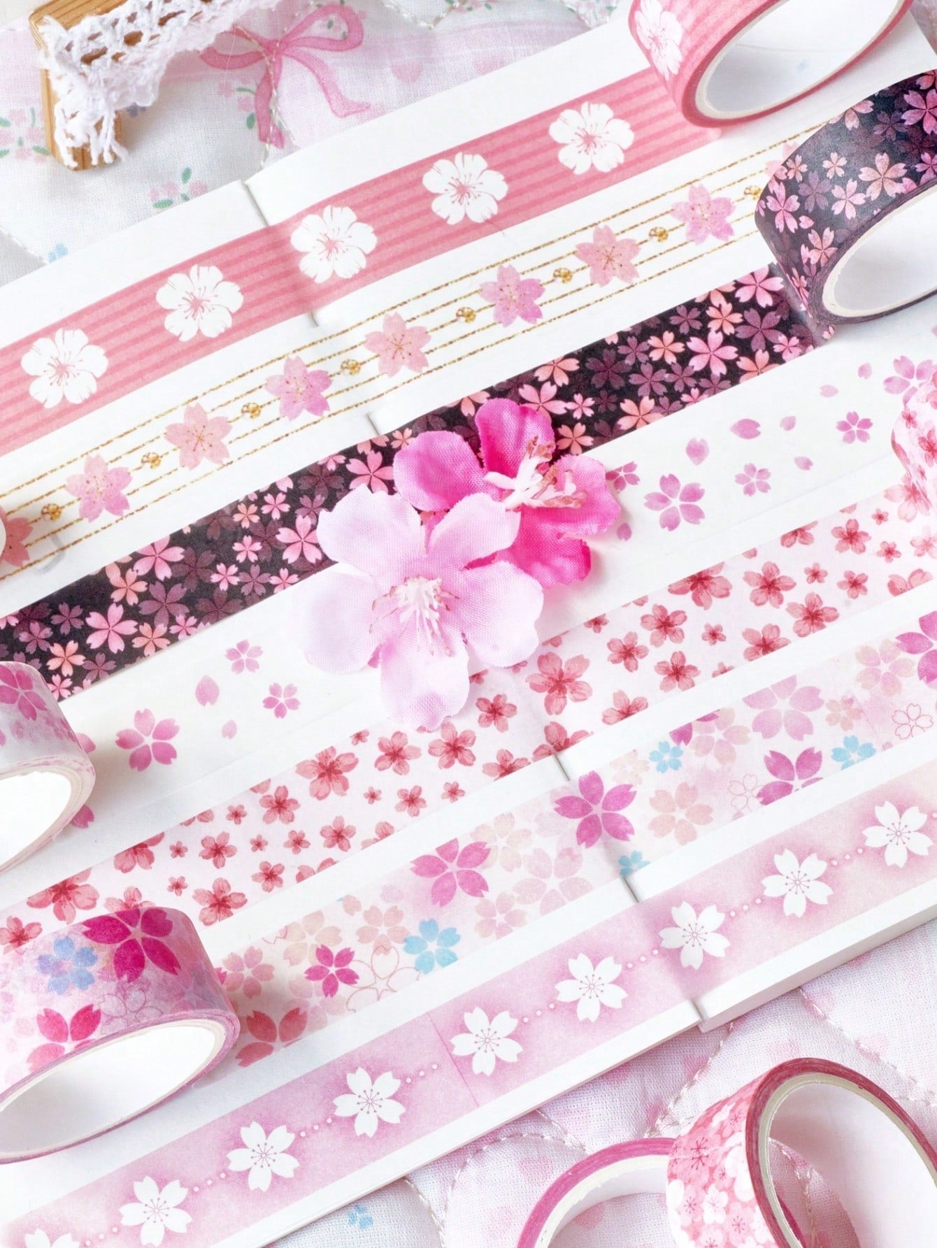 12 Rolls Sakura Washi Tape, Romantic Spring Sakura Petal Decorative Washi Tape, Floral Handmade Sticker Tape With Adhesive For Diary, Planner, DIY Crafts, Gift Wrapping, Stationery
