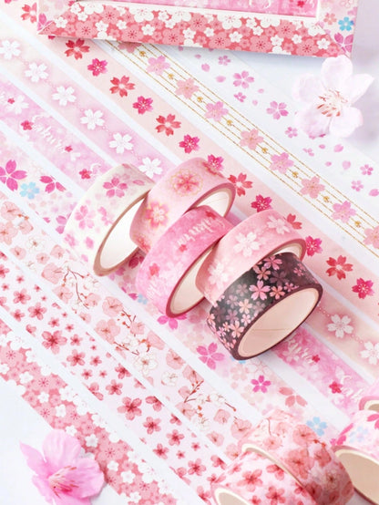 12 Rolls Sakura Washi Tape, Romantic Spring Sakura Petal Decorative Washi Tape, Floral Handmade Sticker Tape With Adhesive For Diary, Planner, DIY Crafts, Gift Wrapping, Stationery