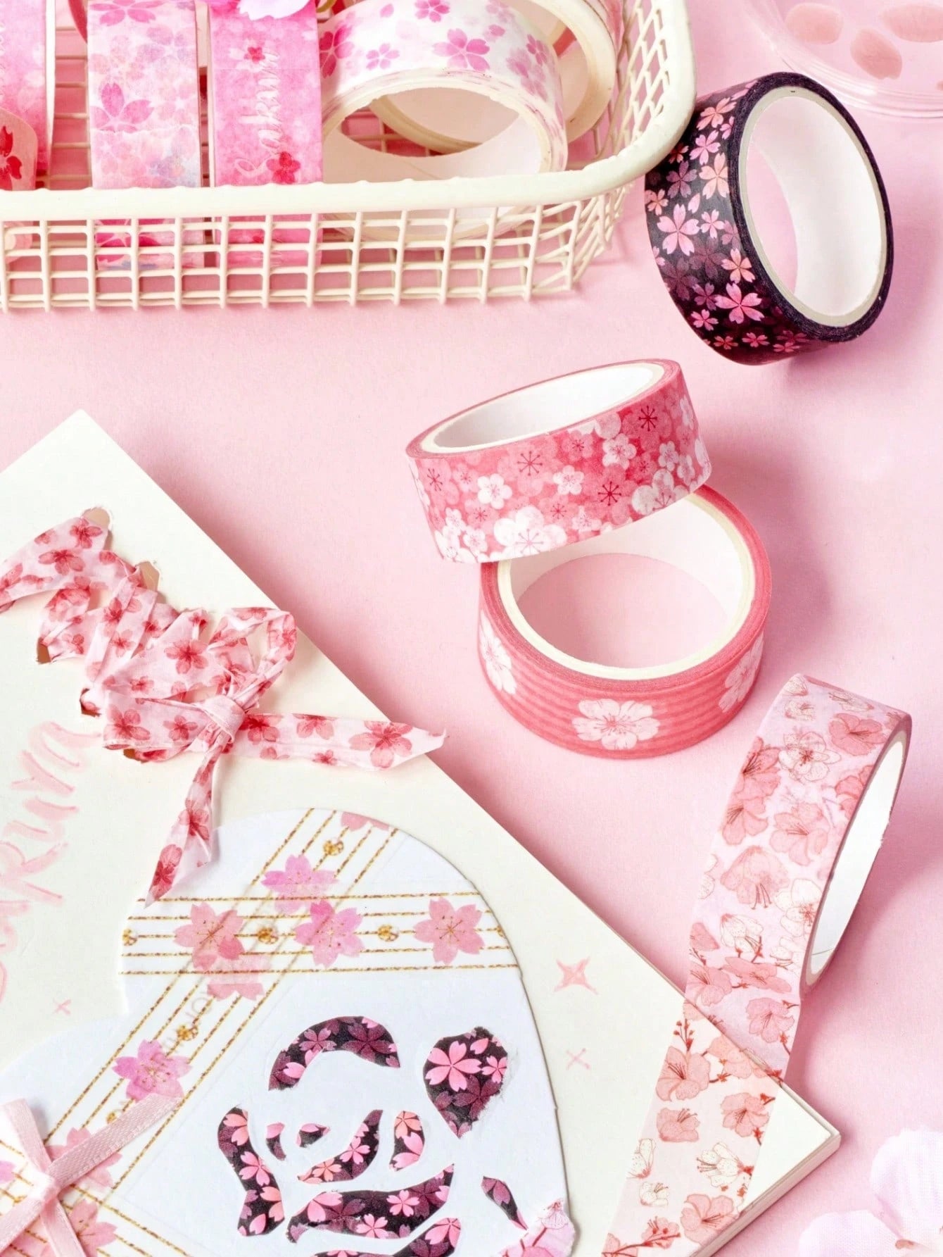 12 Rolls Sakura Washi Tape, Romantic Spring Sakura Petal Decorative Washi Tape, Floral Handmade Sticker Tape With Adhesive For Diary, Planner, DIY Crafts, Gift Wrapping, Stationery