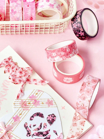 12 Rolls Sakura Washi Tape, Romantic Spring Sakura Petal Decorative Washi Tape, Floral Handmade Sticker Tape With Adhesive For Diary, Planner, DIY Crafts, Gift Wrapping, Stationery