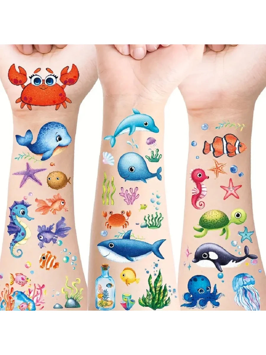 12 Sheets Glitter Ocean Animal Temporary Tattoos, Waterproof Culorful Underwater Fake Tattoos, Long Lasting 2‑5 Days, Beach Party Favors Goodie Bag Fillers
