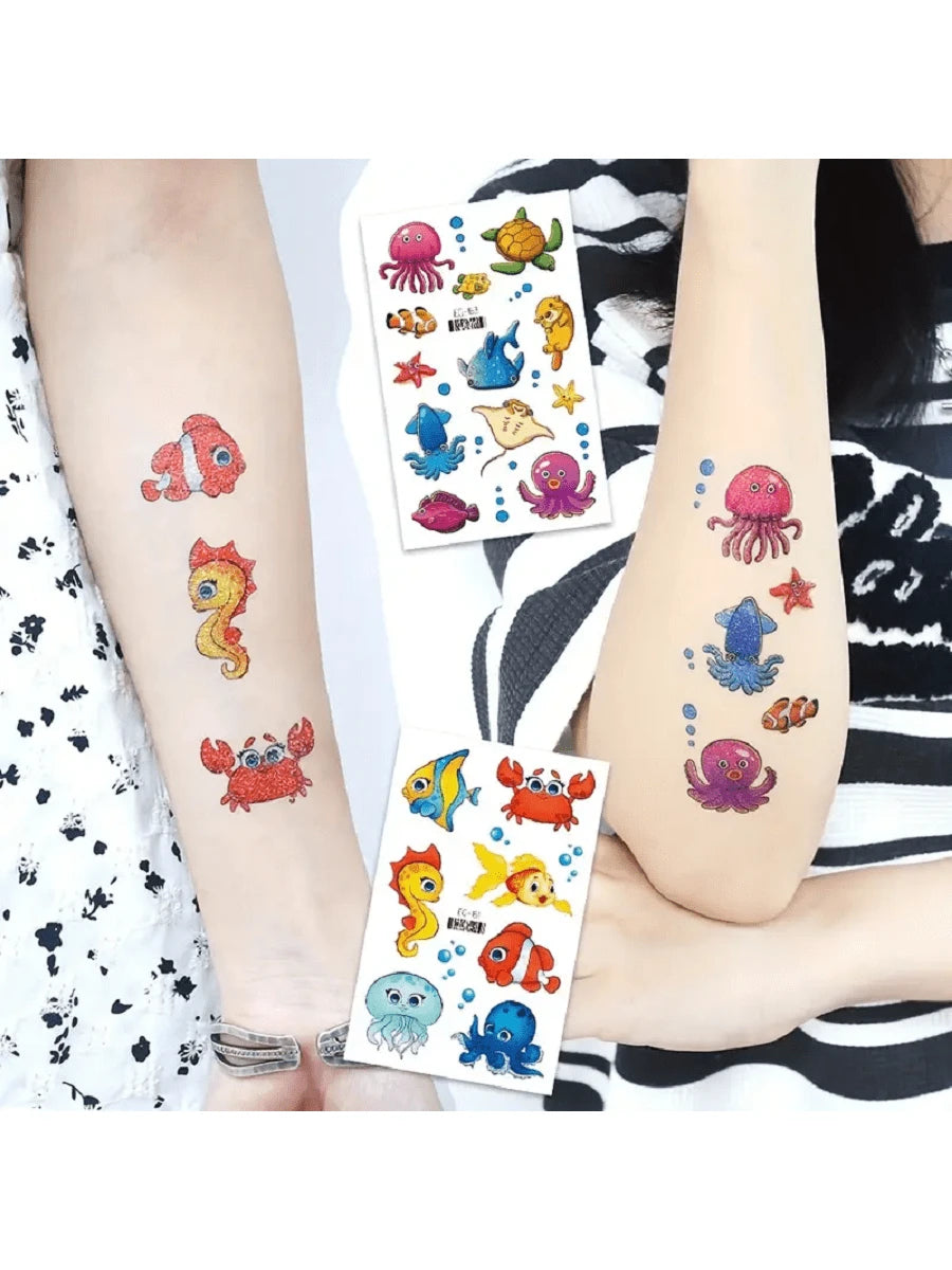 12 Sheets Glitter Ocean Animal Temporary Tattoos, Waterproof Culorful Underwater Fake Tattoos, Long Lasting 2‑5 Days, Beach Party Favors Goodie Bag Fillers